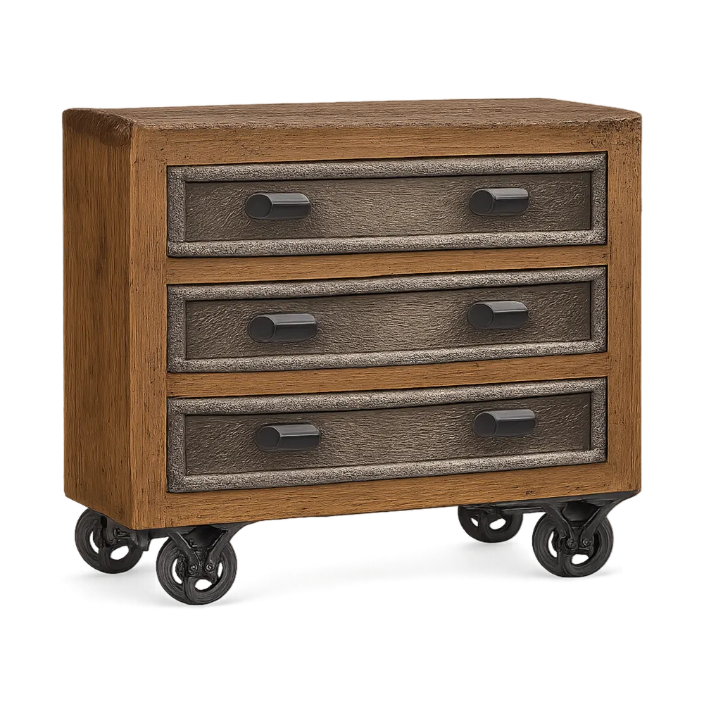 Sideboard Kommode mit 3 Schubladen MDF Metallgriffe Rollen Braun Schwarz 90 x 40 x 75 cm