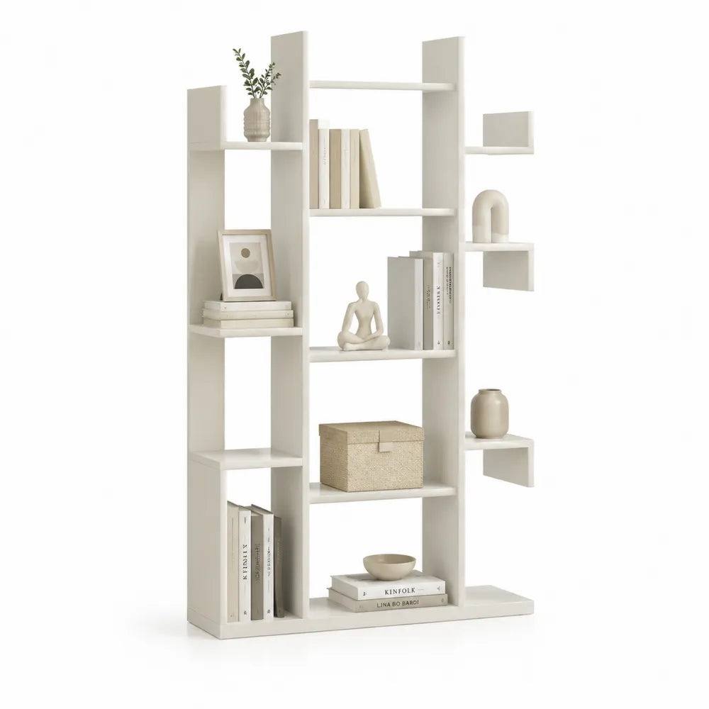Bücherregal Standregal MDF mit offenen Fächern Weiß 120 x 30 x 180 cm