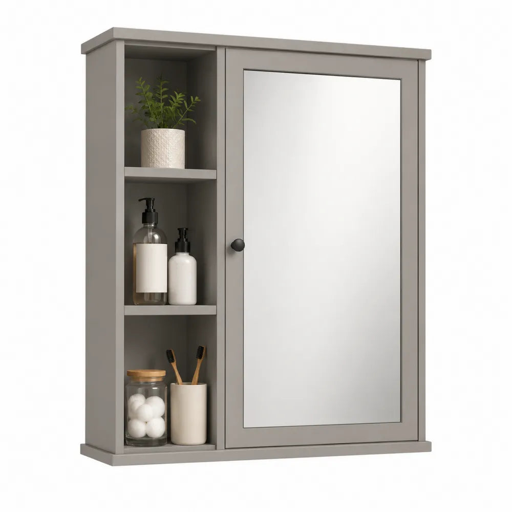 Spiegelschrank MDF Glas rechteckig mit Ablagefächern Grau 80 x 15 x 70 cm