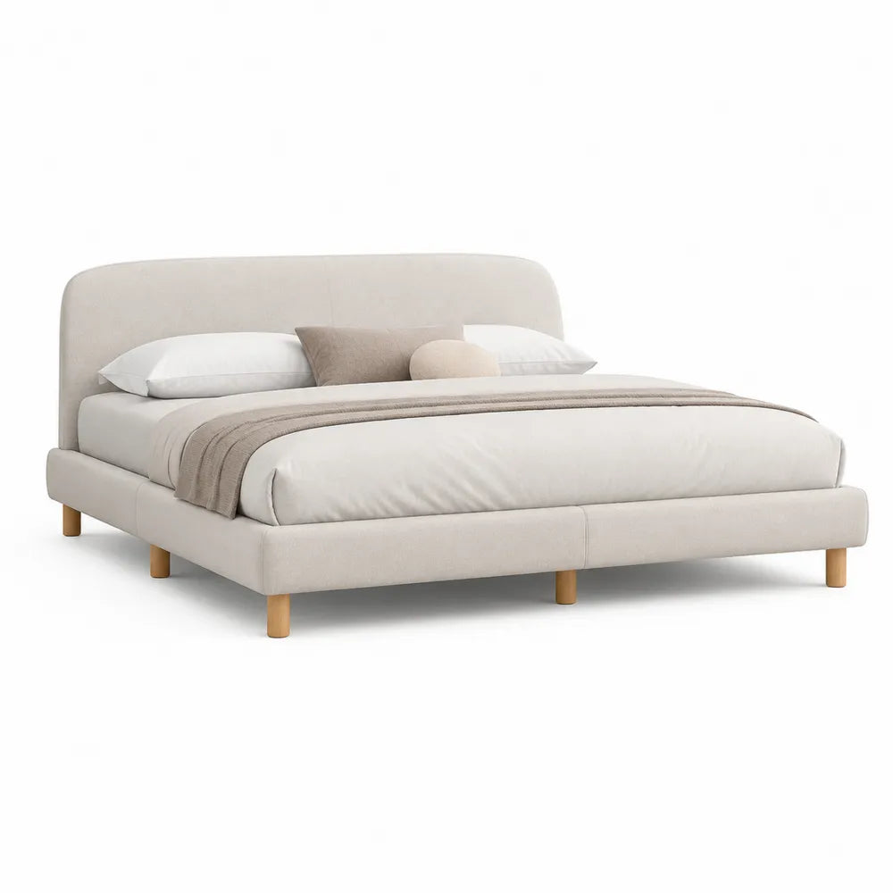 Polsterbett Doppelbett mit gepolstertem Kopfteil Polyester Bezug Beige 180 x 200 cm