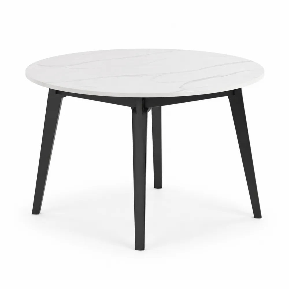 Esstisch Rund Keramik Tischplatte Marmoroptik Stahlgestell Weiß Schwarz 120 x 120 x 75 cm