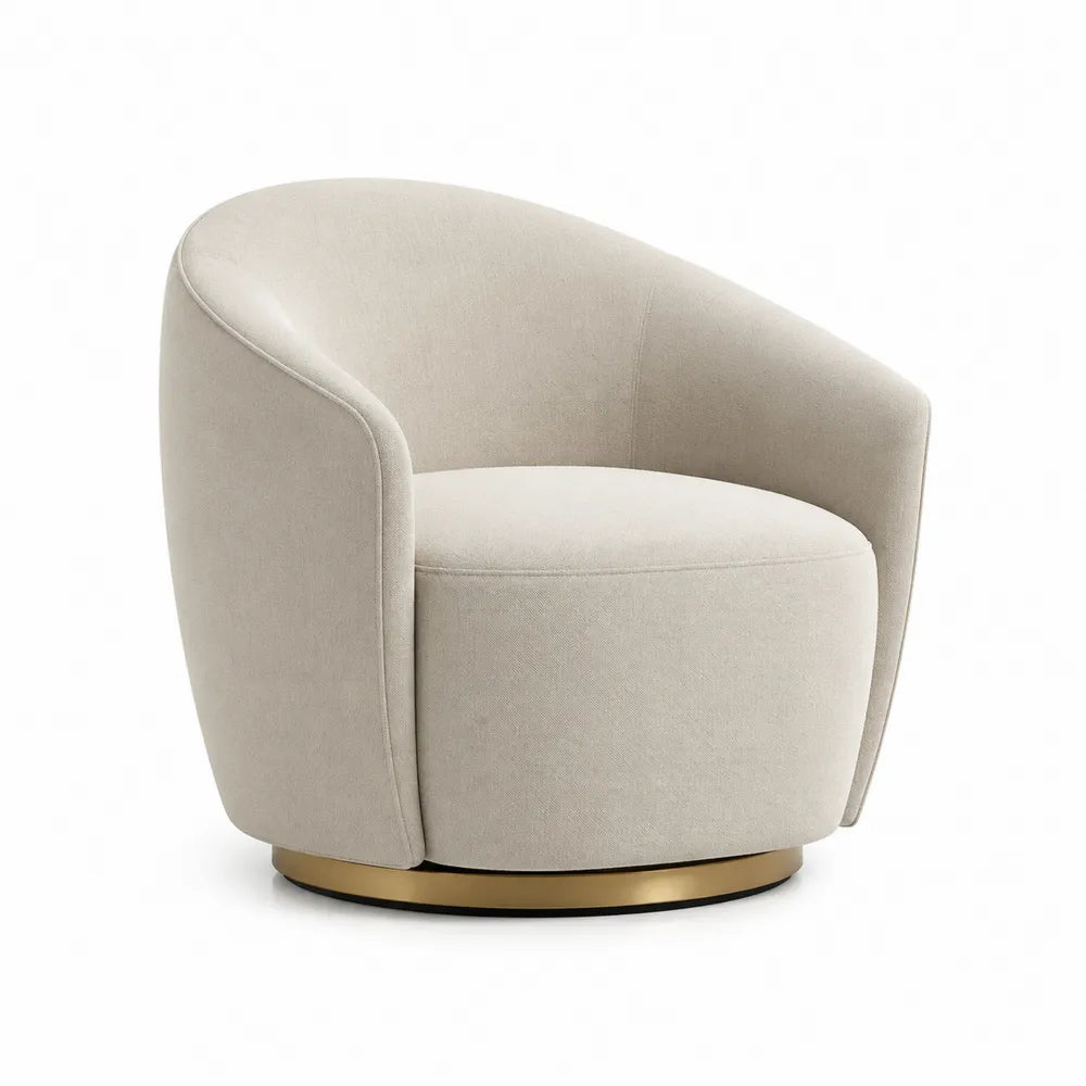 Drehsessel mit Armlehnen Stoffbezug Polyester Metallfuß Creme Gold 85 x 80 x 75 cm