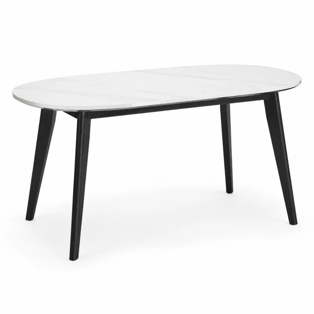 Esstisch Oval Keramik Tischplatte Marmoroptik Stahlgestell Schwarz Weiß 200 cm x 100 cm x 75 cm