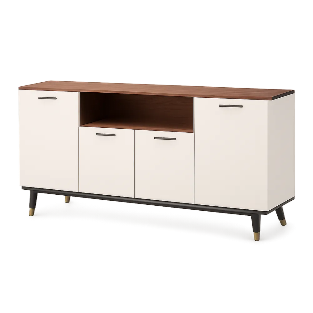 Sideboard Kommode Spanplatte 4 Türen Offenes Fach Rechteckig Weiß Braun Schwarz Gold 180 x 40 x 80 cm
