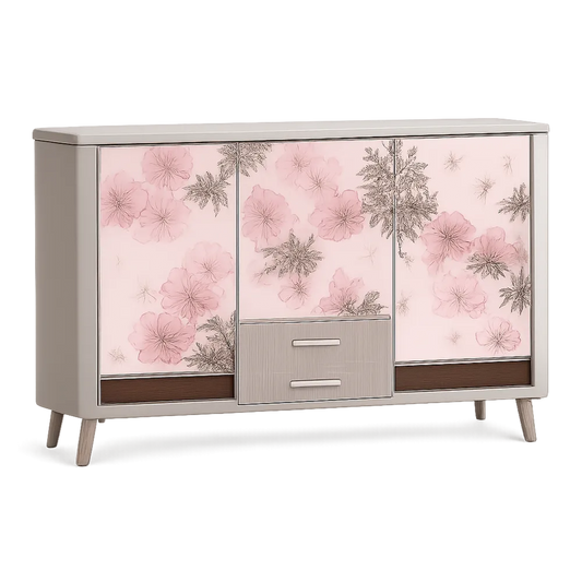 Sideboard Kommode MDF Holzwerkstoff Blumendekor Weiß Rosa Braun 160 cm x 40 cm x 80 cm