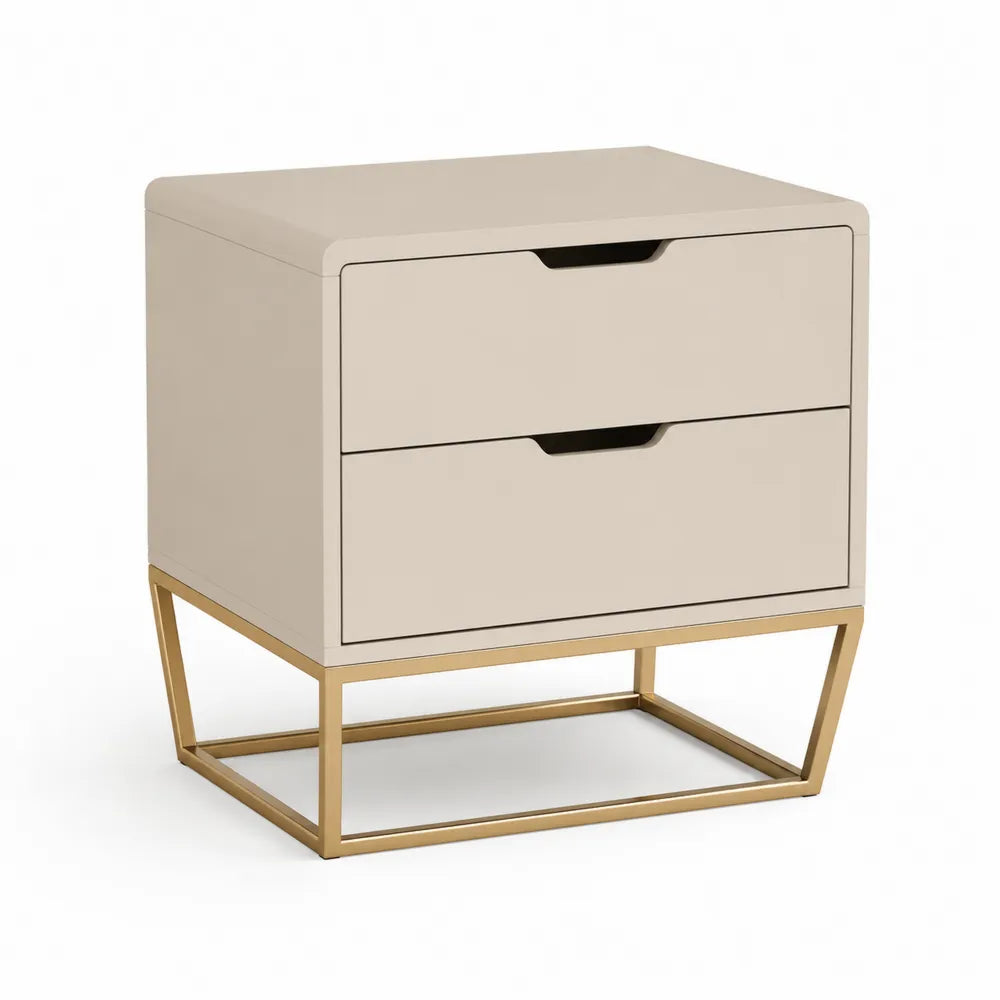 Nachttisch mit zwei Schubladen Holzwerkstoff Metallgestell Beige 60 x 40 x 65 cm