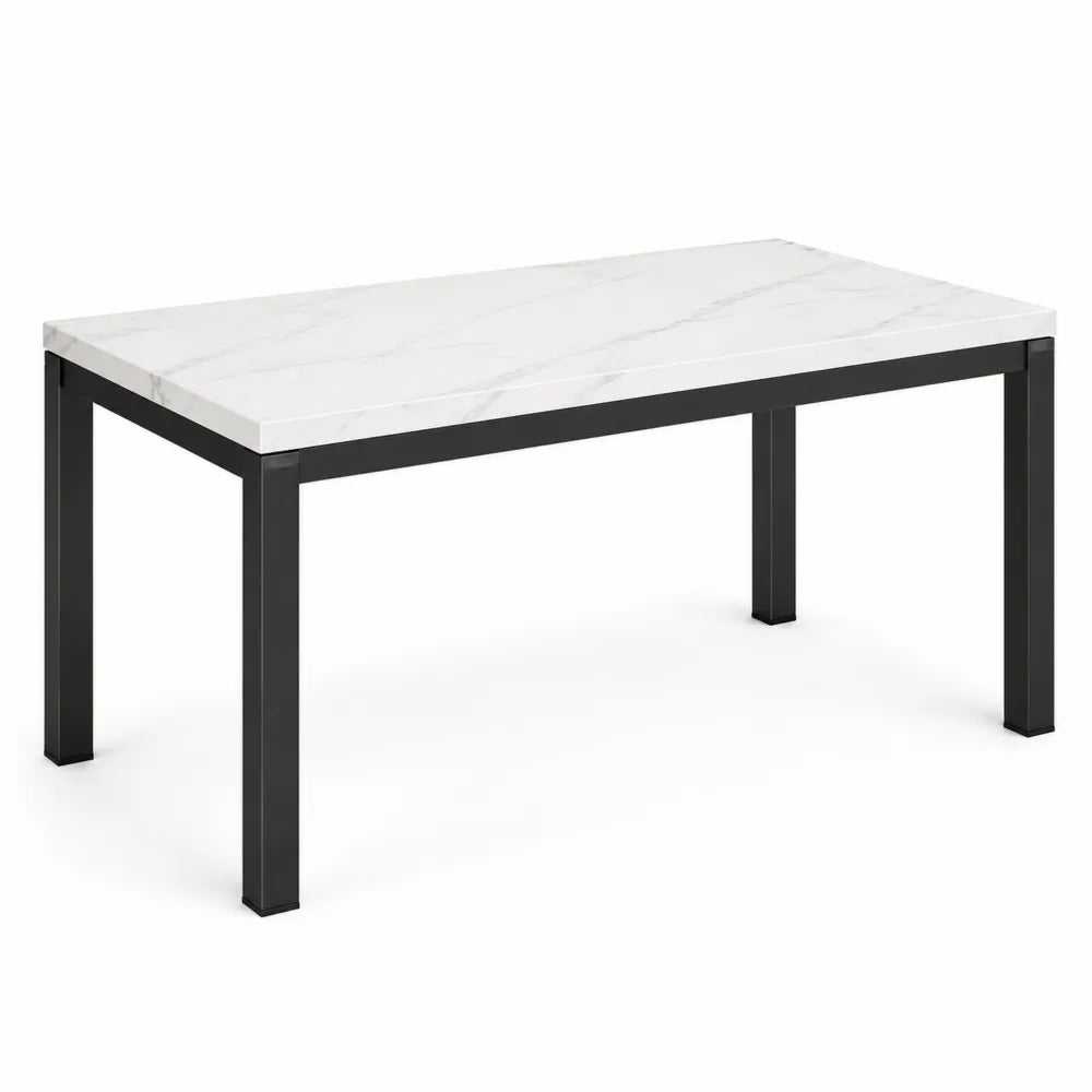 Esstisch Rechteckig Keramik Tischplatte Stahlgestell Marmoroptik Weiß Schwarz 180 x 90 x 75 cm