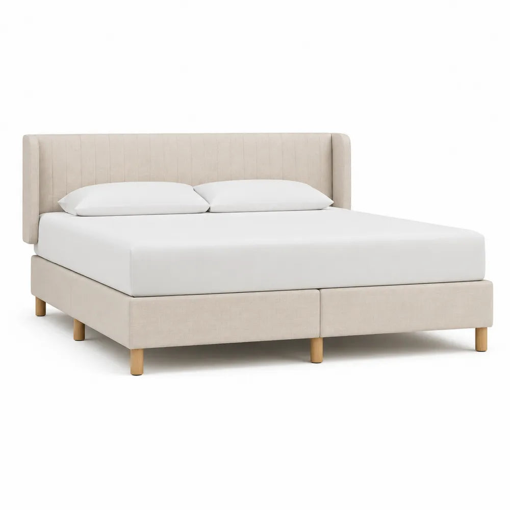 Polsterbett Doppelbett mit gepolstertem Kopfteil Polyester Bezug Beige 180 x 200 cm