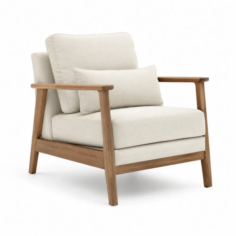Sessel mit Armlehnen Polyesterbezug Massivholzgestell Kissen Beige Natur 80 x 85 x 85 cm
