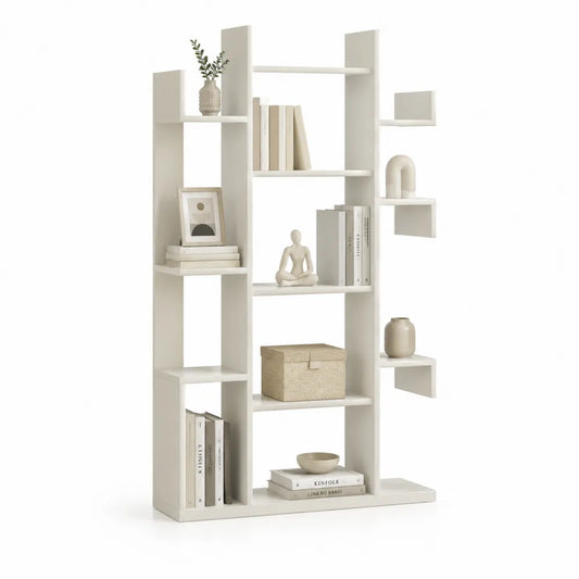 Bücherregal Standregal MDF mit offenen Fächern Weiß 120 x 30 x 180 cm