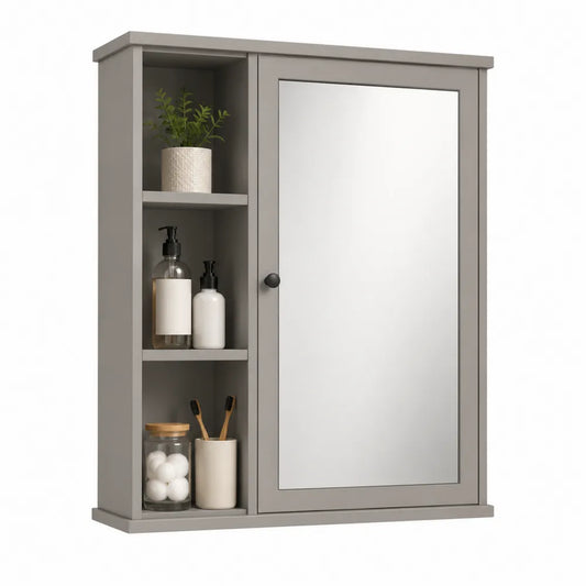 Spiegelschrank MDF Glas rechteckig mit Ablagefächern Grau 80 x 15 x 70 cm
