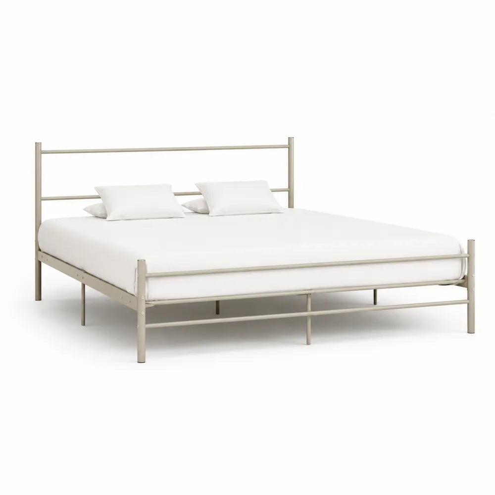 Metallbett Doppelbett Stahlrahmen mit Kopfteil und Fußteil Beige 180 x 200 cm