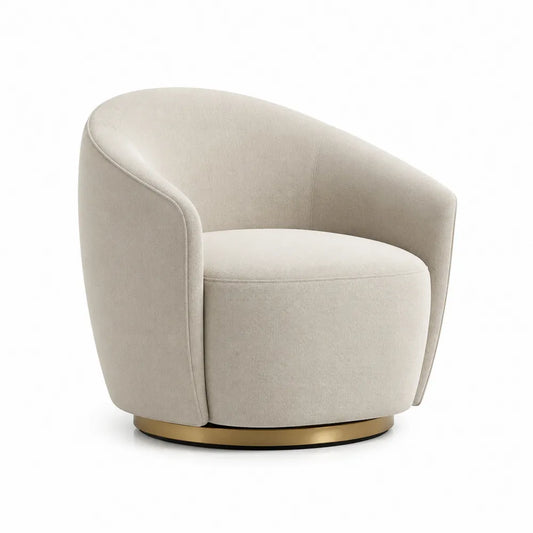 Drehsessel mit Armlehnen Stoffbezug Polyester Metallfuß Creme Gold 85 x 80 x 75 cm