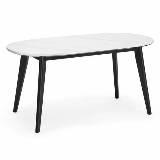 Esstisch Oval Keramik Tischplatte Marmoroptik Stahlgestell Schwarz Weiß 200 cm x 100 cm x 75 cm