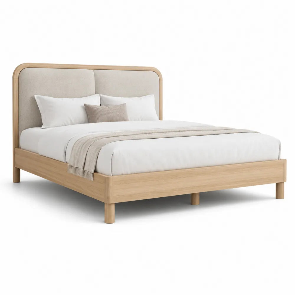 Polsterbett Doppelbett mit gepolstertem Kopfteil Holzrahmen Polyesterbezug Beige 180 x 200 cm