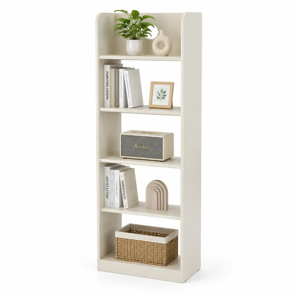 Bücherregal Standregal MDF mit 5 Ablagen abgerundete Ecken Cremeweiß 60 x 30 x 180 cm