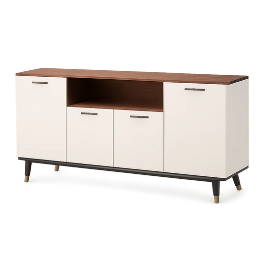 Sideboard Kommode Spanplatte 4 Türen Offenes Fach Rechteckig Weiß Braun Schwarz Gold 180 x 40 x 80 cm