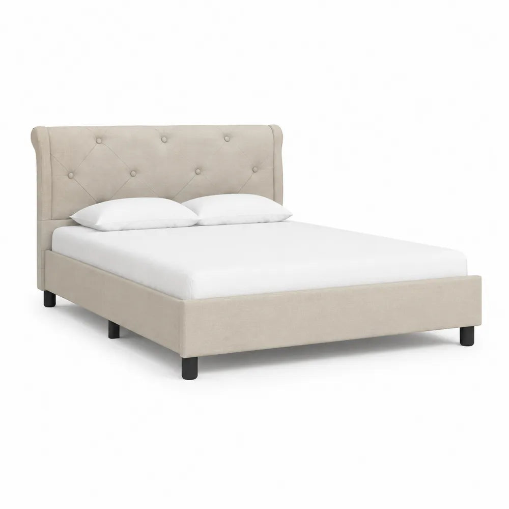 Polsterbett Doppelbett mit gepolstertem Kopfteil Polyesterbezug Knopfheftung Beige 180 x 200 cm