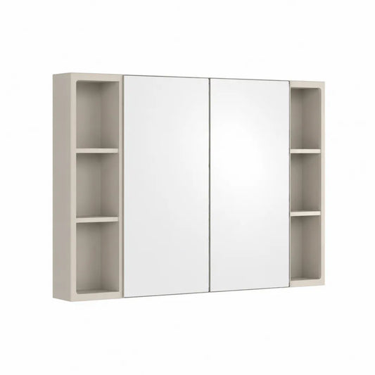 Spiegelschrank Badezimmer mit 2 Spiegeltüren offenen Ablagen MDF Weiß 120 x 15 x 70 cm