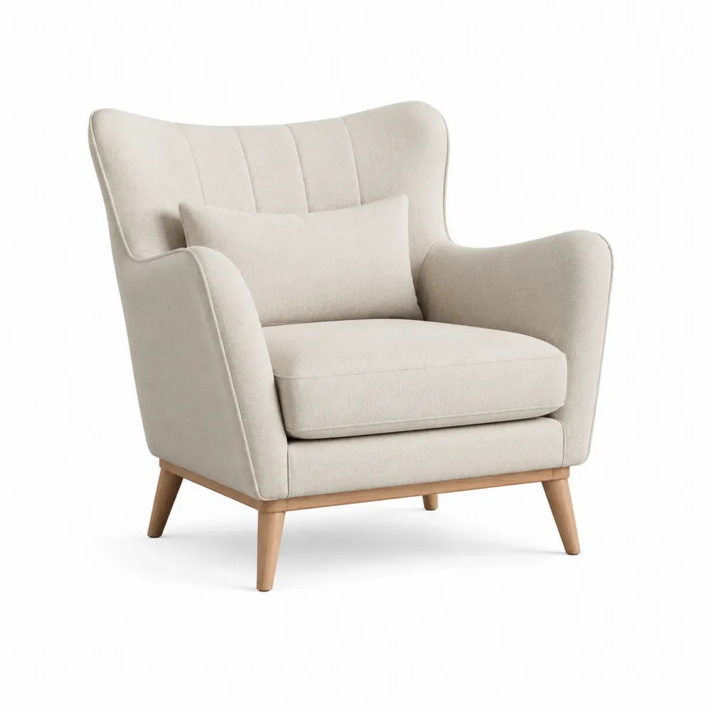 Sessel mit Armlehnen Stoffbezug Creme gepolstert Holzfüße 85 x 90 x 95 cm