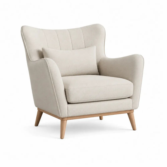 Sessel mit Armlehnen Stoffbezug Creme gepolstert Holzfüße 85 x 90 x 95 cm